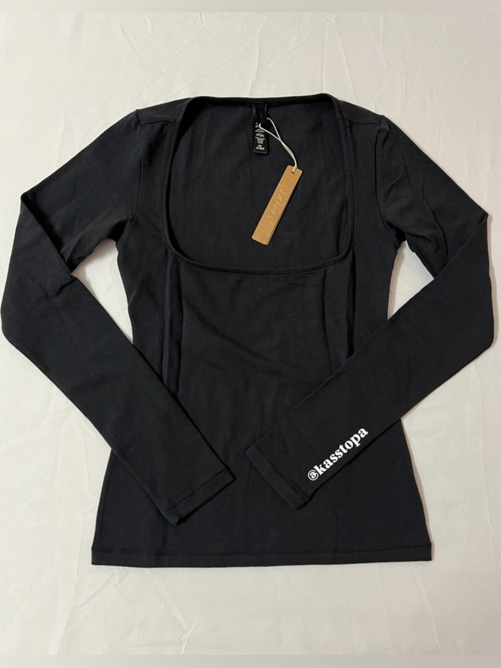 SKIMS Cotton Jersey Scoop Neck Long Sleeve Top T-shirt Black Soot